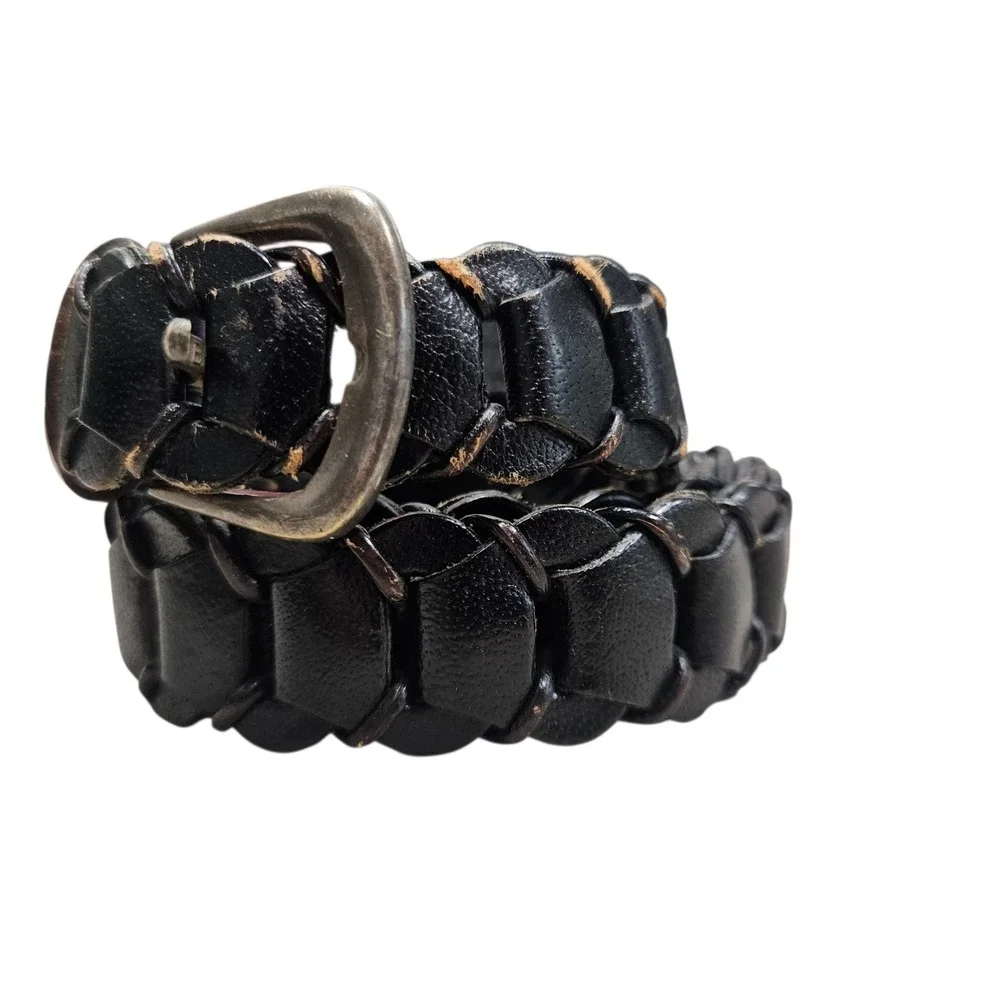 Black Genuine Leather Braided Belt Silver Made in‎ India Buckle Distressed 28